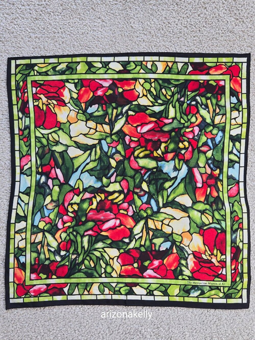 The Met Silk Scarf Neckerchief Tiffany Stained Glass Peony Flowers Peonies